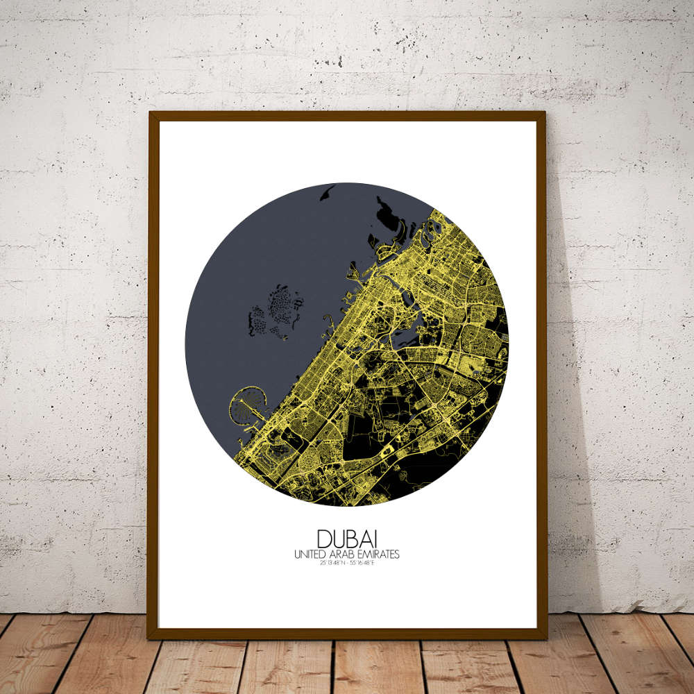 Mapospheres Dubai Night round shape design poster city map