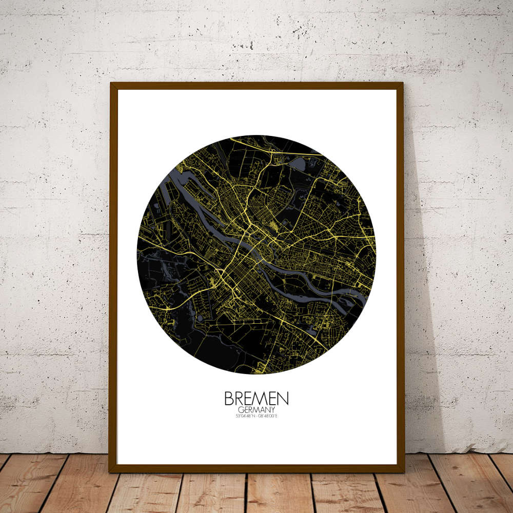 Mapospheres Bremen Night round shape design poster city map