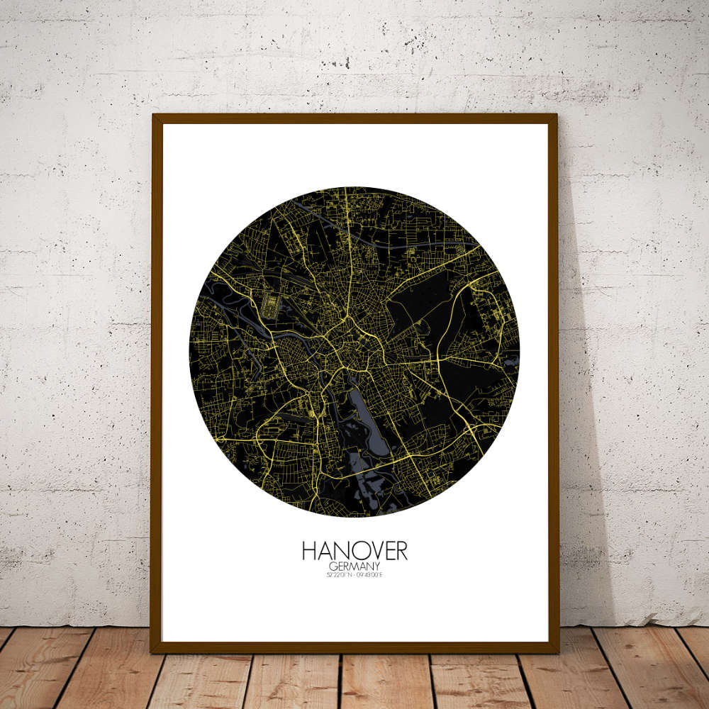 Mapospheres Hanover Night round shape design poster city map