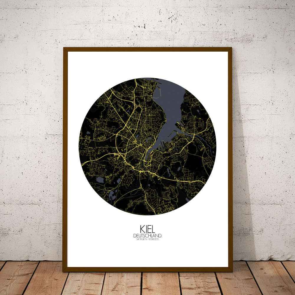 Mapospheres Kiel Night round shape design poster city map