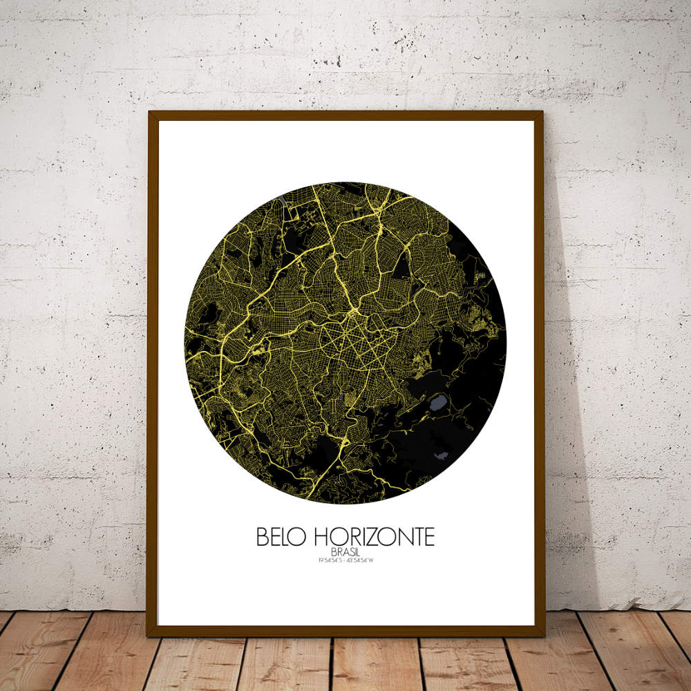 Mapospheres Belo Horizonte Night round shape design poster city map