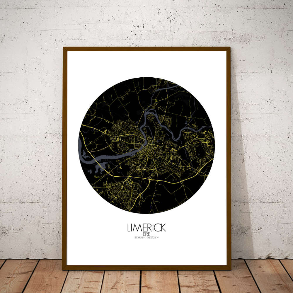 Mapospheres Limerick Night round shape design poster city map
