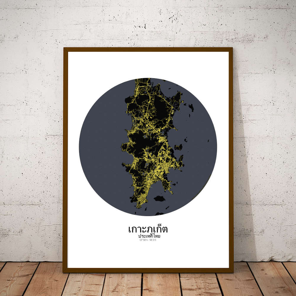 Mapospheres Phuket Night round shape design poster city map