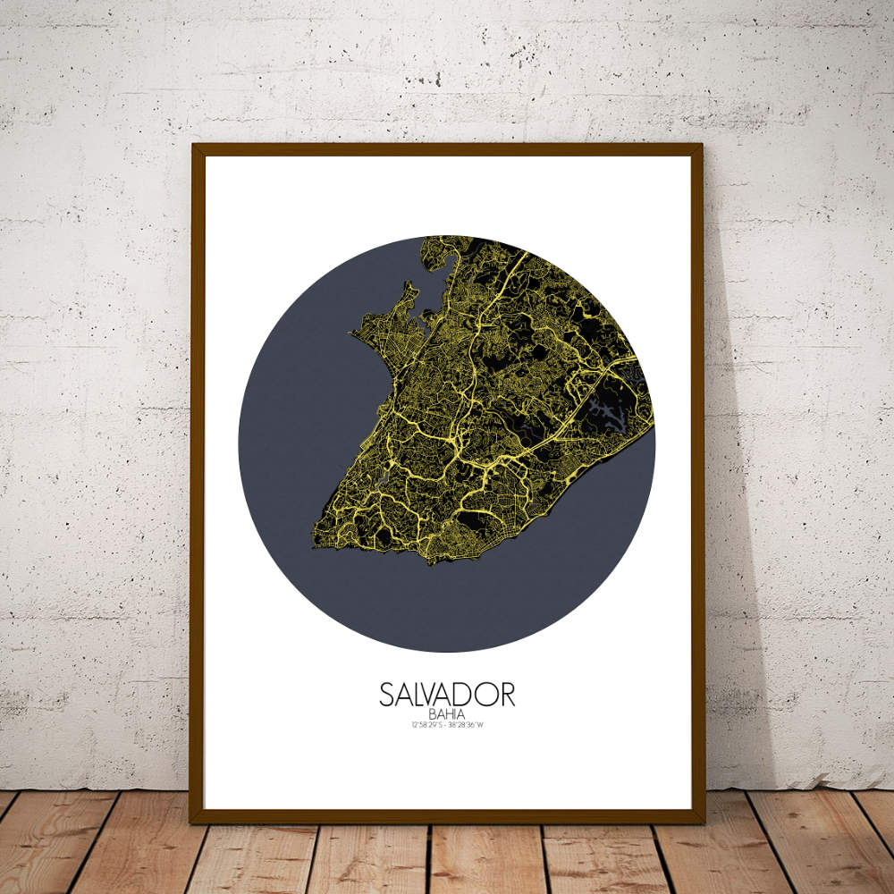 Mapospheres Salvador Night round shape design poster city map