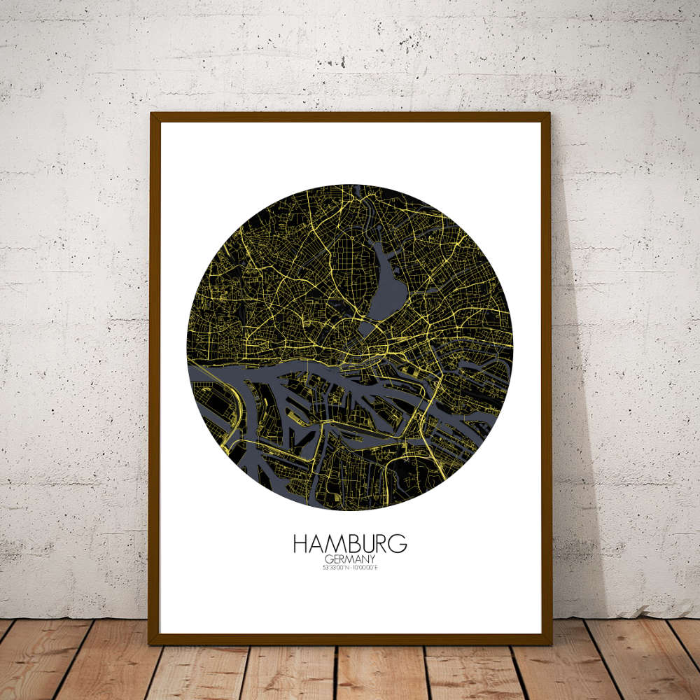 Mapospheres Hamburg Night round shape design poster city map
