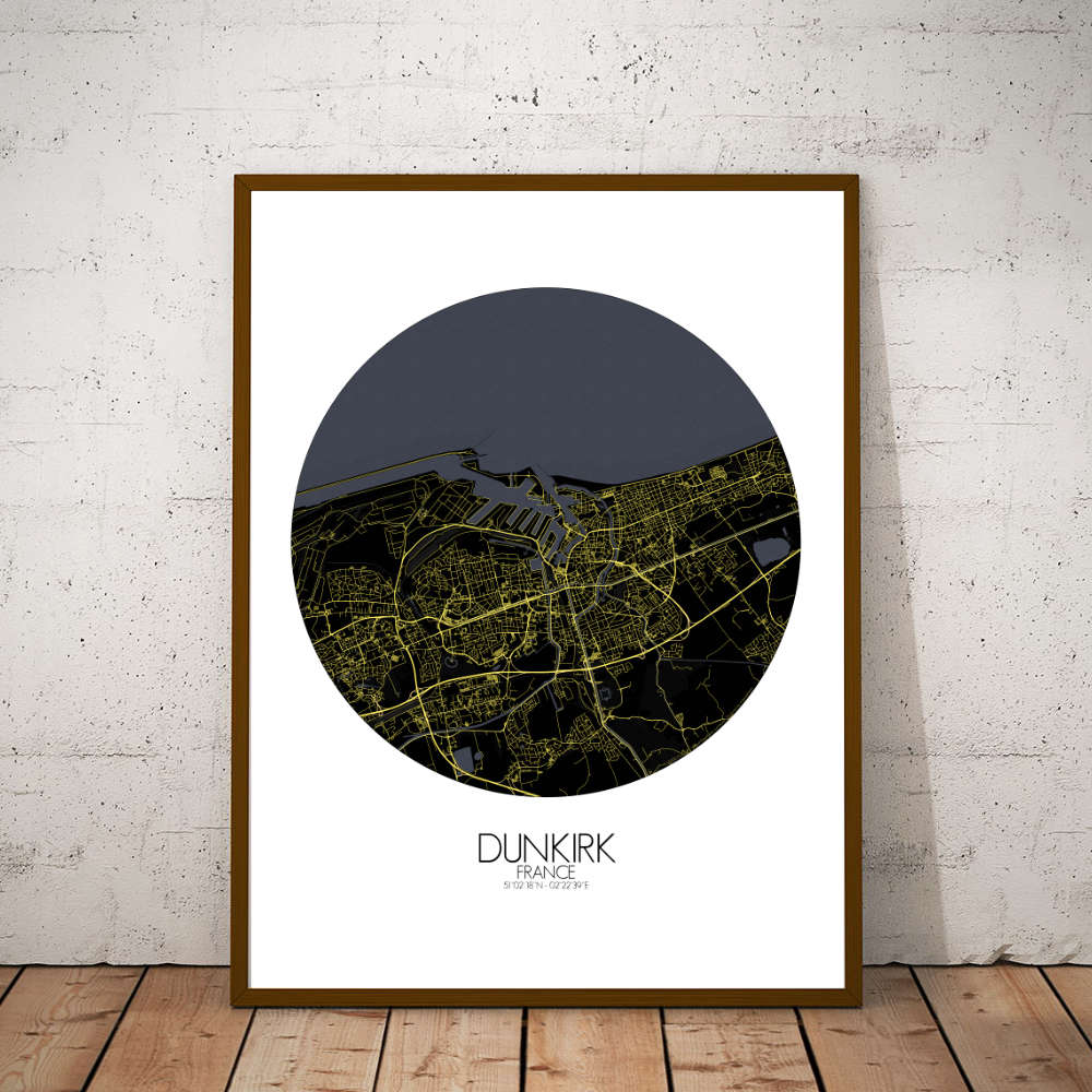 Mapospheres Dunkirk Night round shape design poster city map