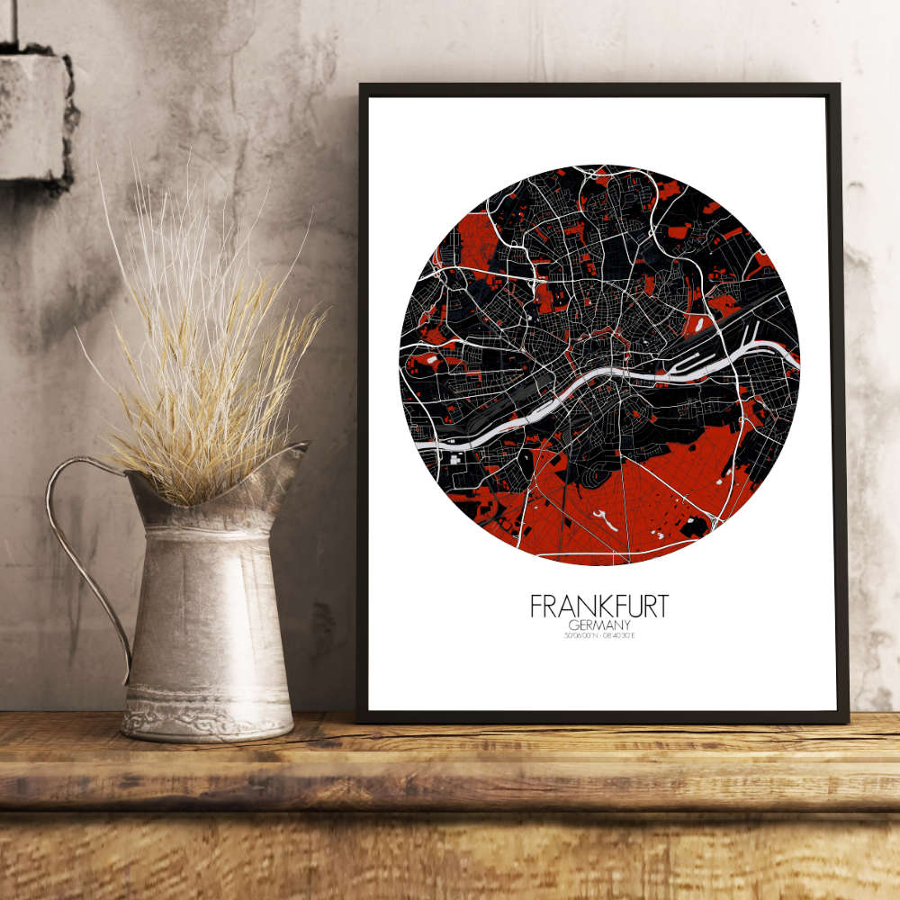 Mapospheres Frankfurt Red dark round shape design poster city map