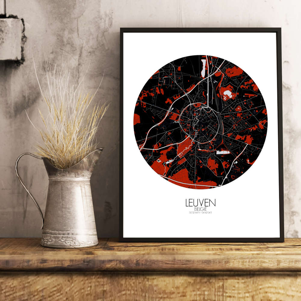 Mapospheres Leuven Red dark round shape design poster city map
