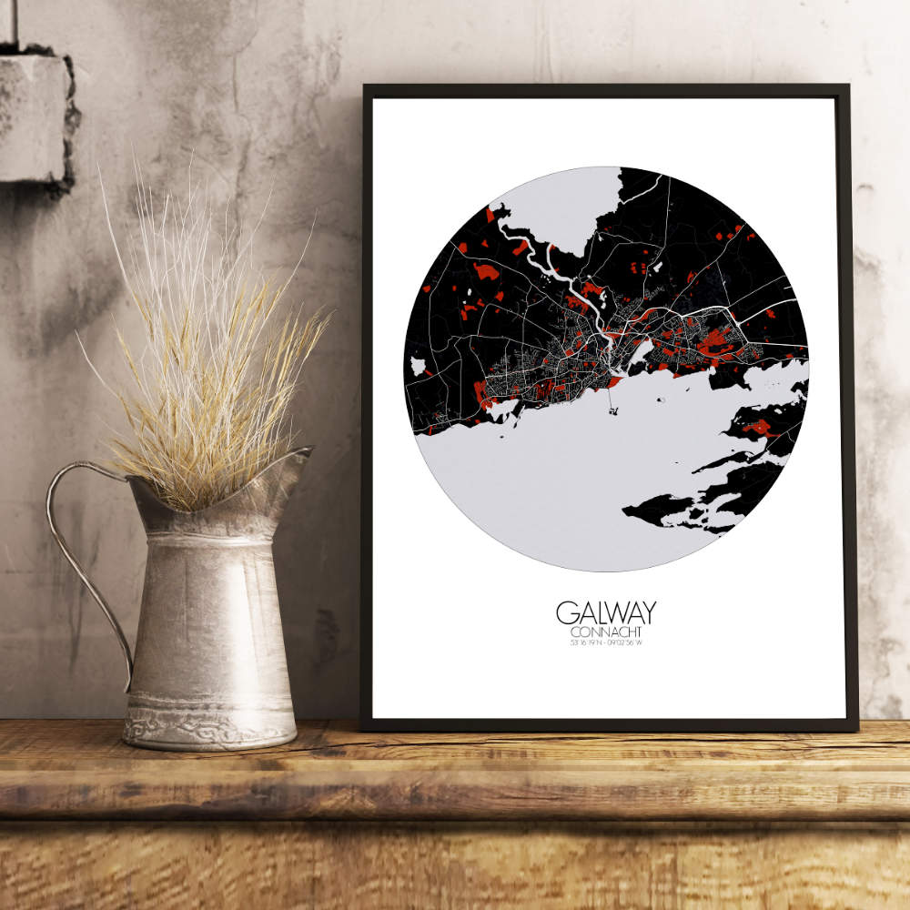 Mapospheres Galway Red dark round shape design poster city map