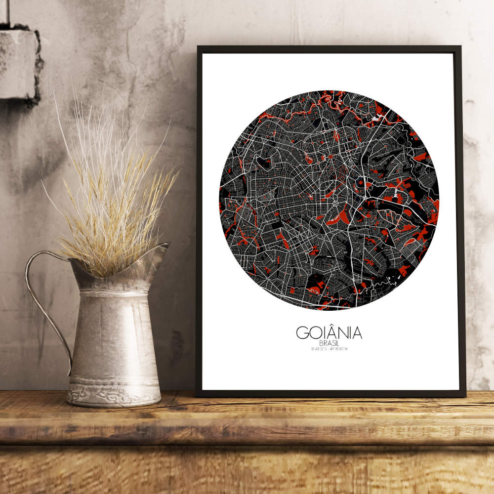 Mapospheres Goiania Red dark round shape design poster city map