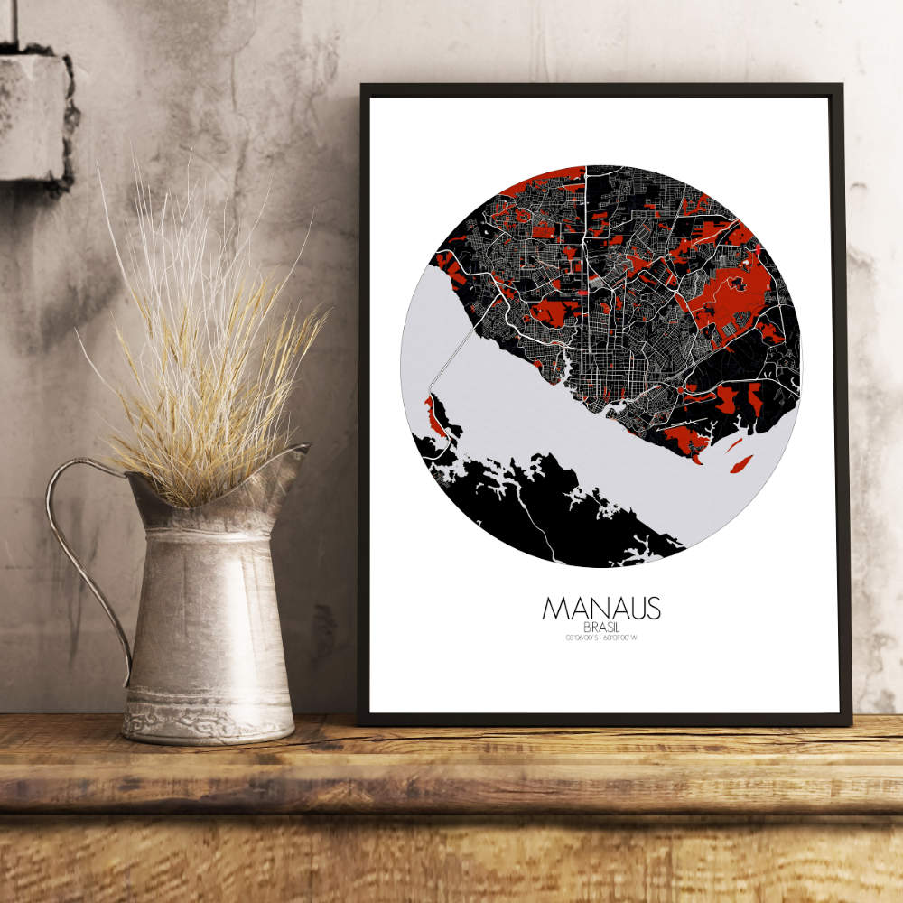 Mapospheres Manaus Red dark round shape design poster city map