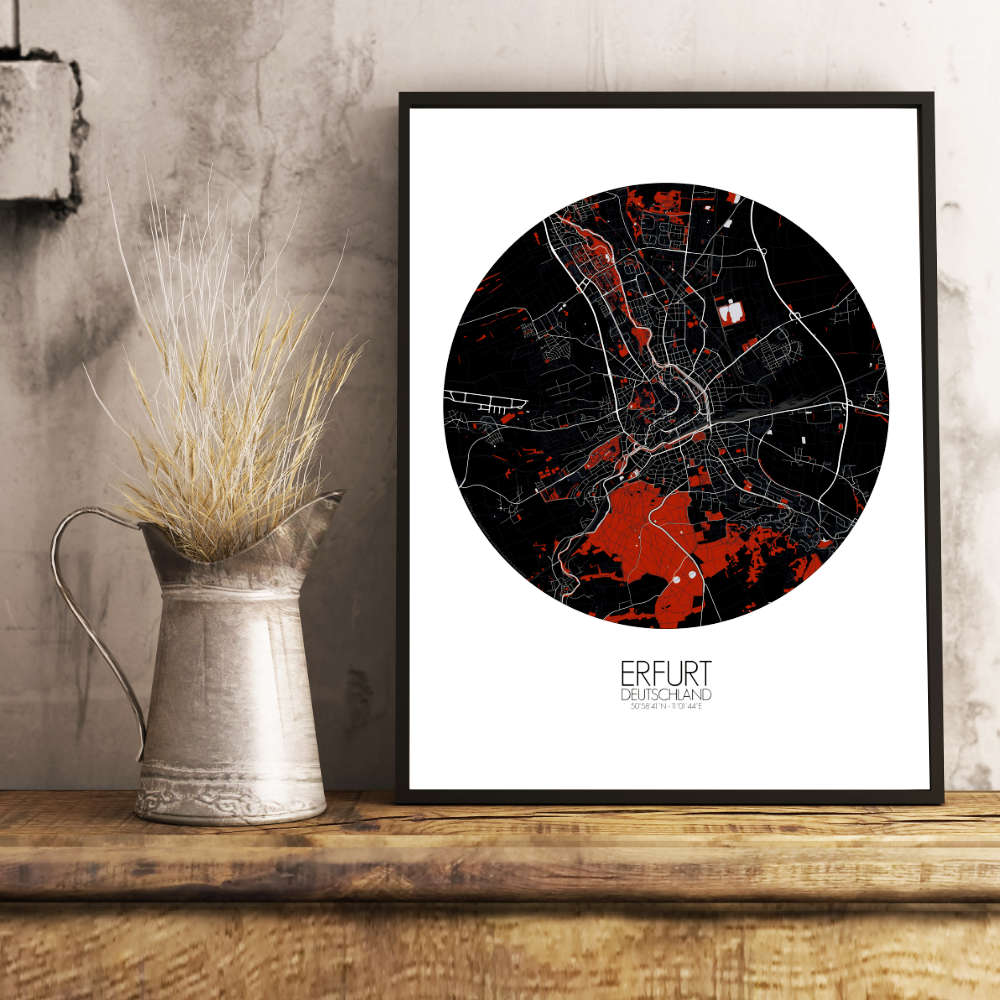 Mapospheres Erfurt Red dark round shape design poster city map