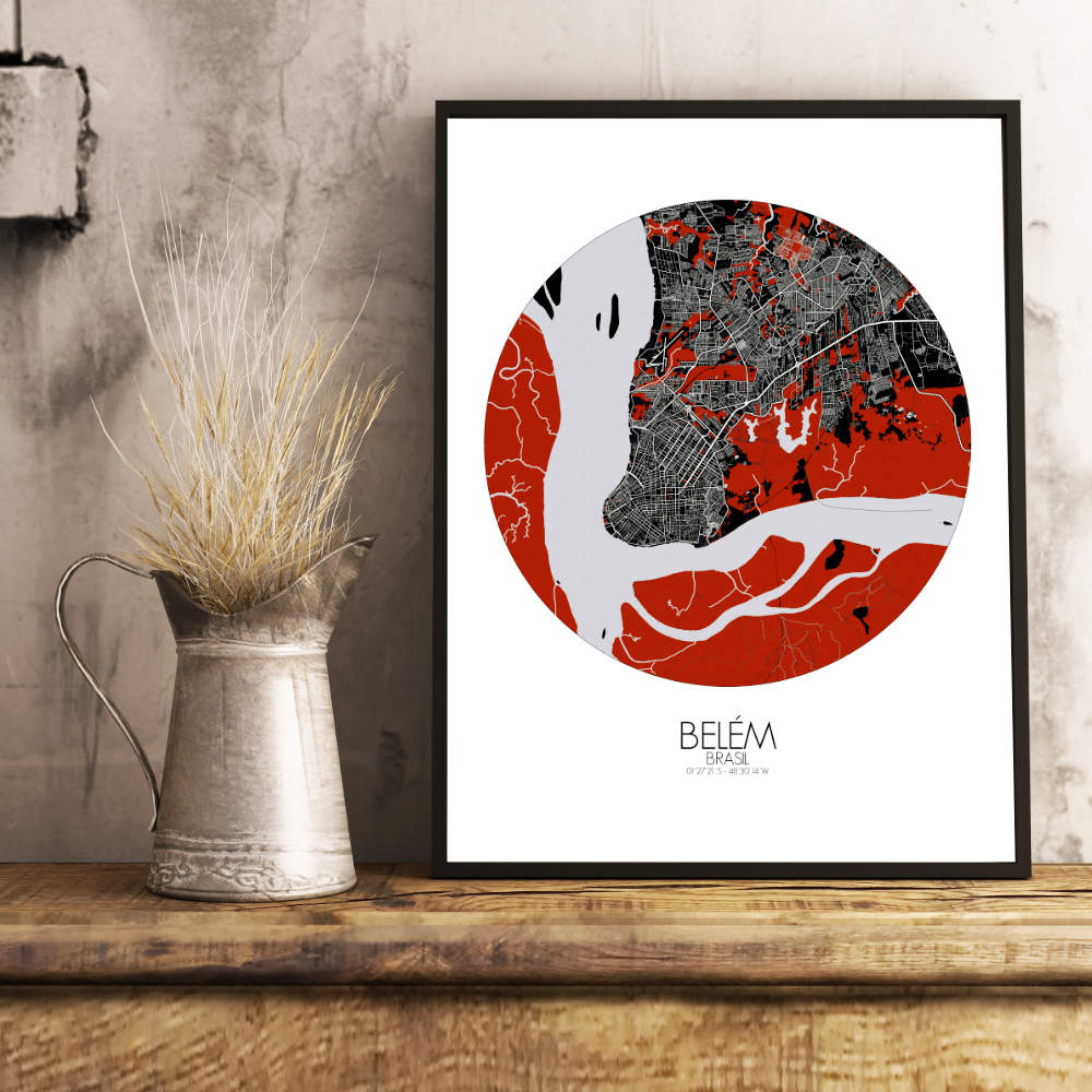 Mapospheres Belem Red dark round shape design poster city map