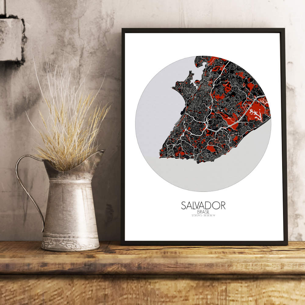 Mapospheres Salvador Red dark round shape design poster city map