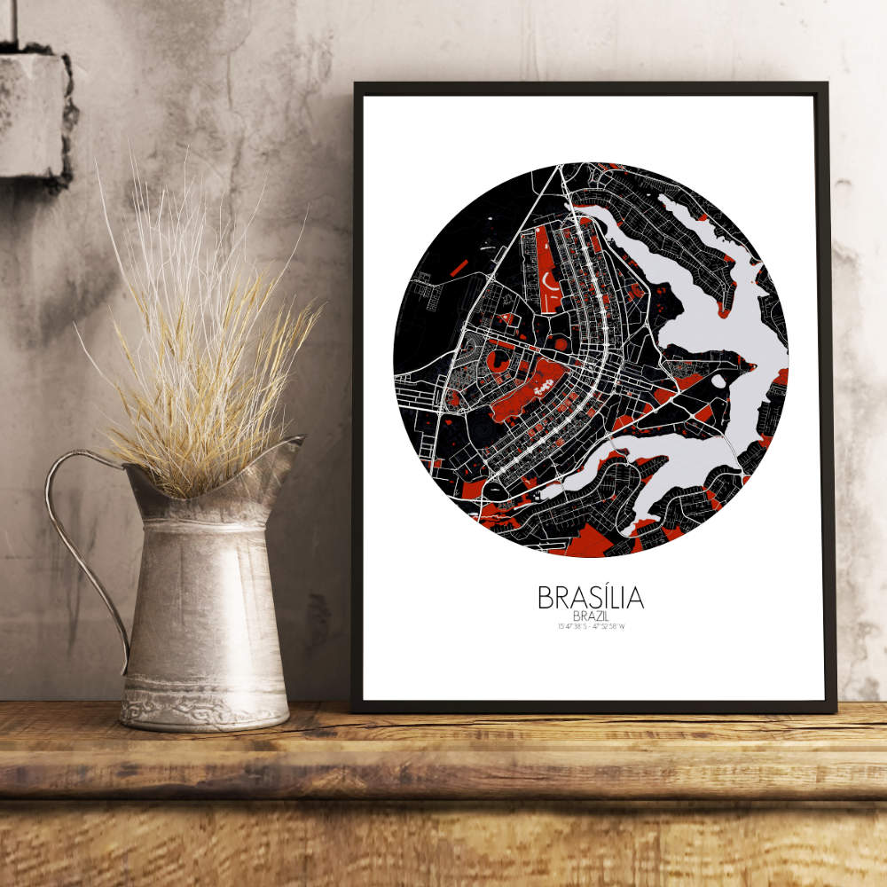 Mapospheres Brasilia Red dark round shape design poster city map