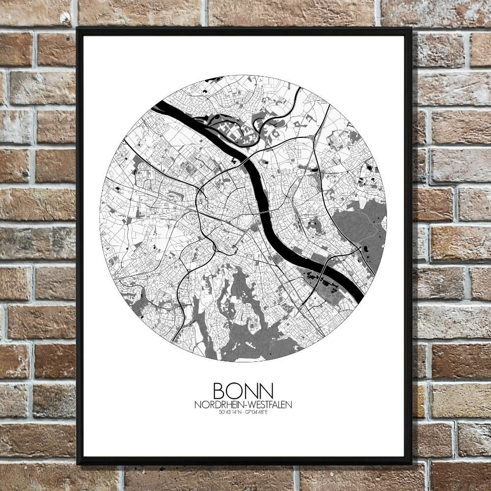 Mapospheres Bonn Black and White round shape design poster city map
