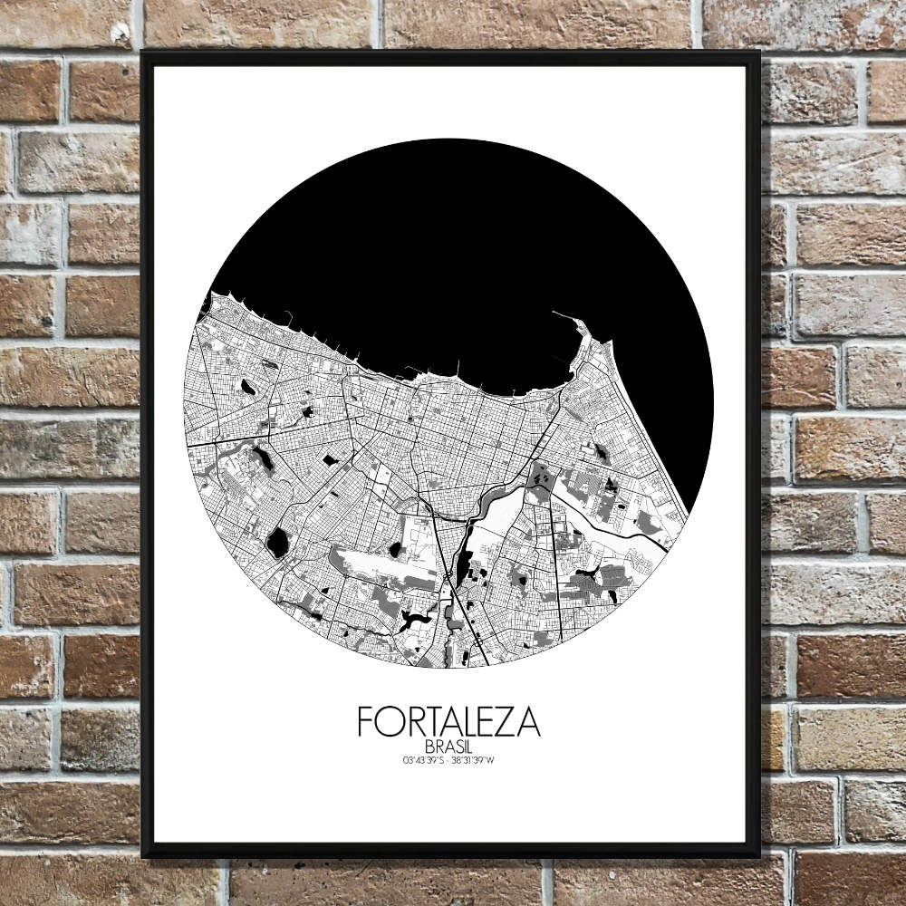 Mapospheres Fortaleza Black and White round shape design poster city map