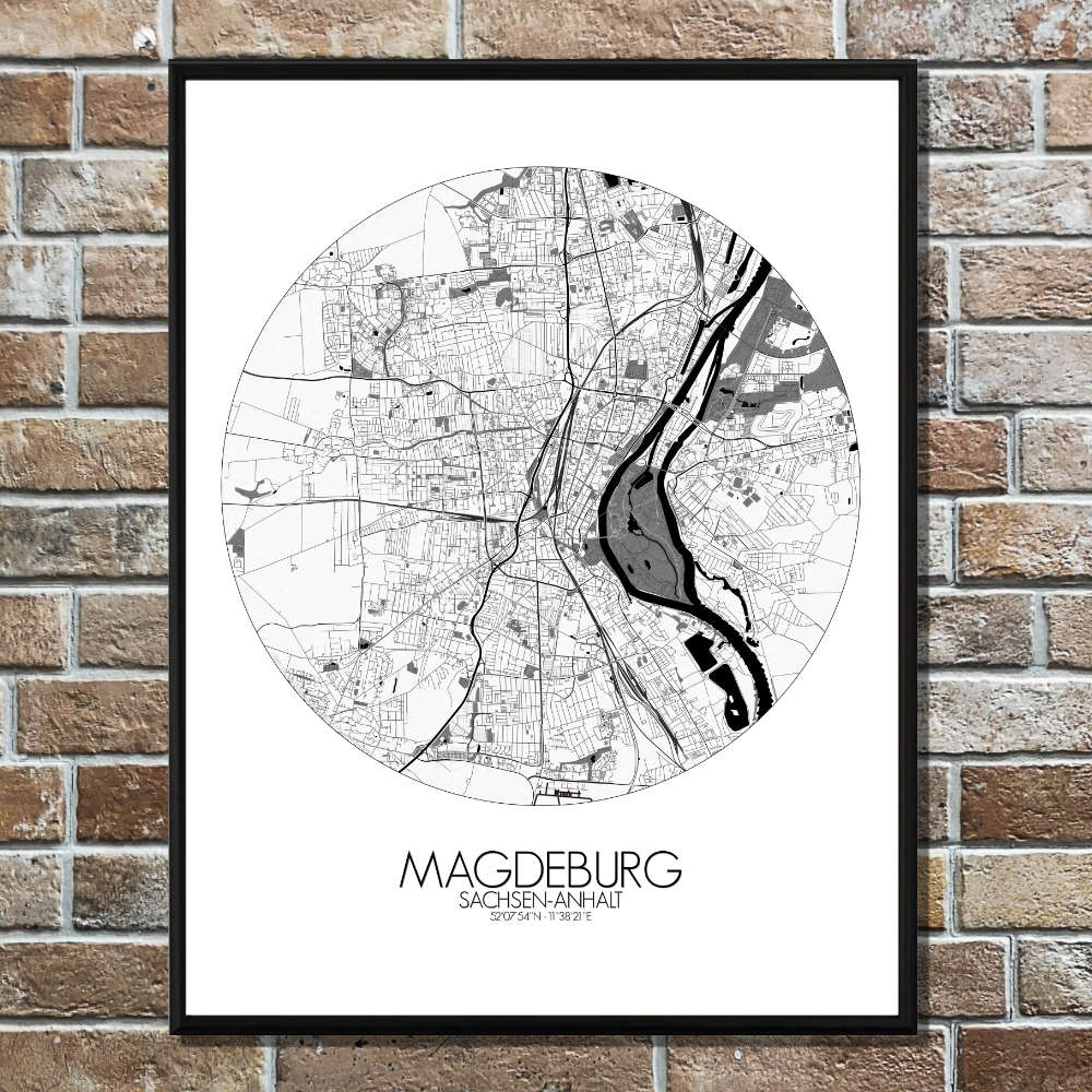 Mapospheres Magdeburg Black and White round shape design poster city map