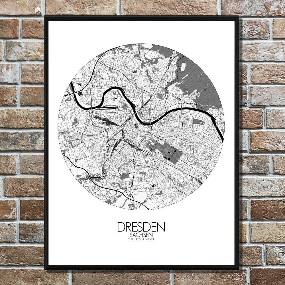 Mapospheres Dresden Black and White round shape design poster city map