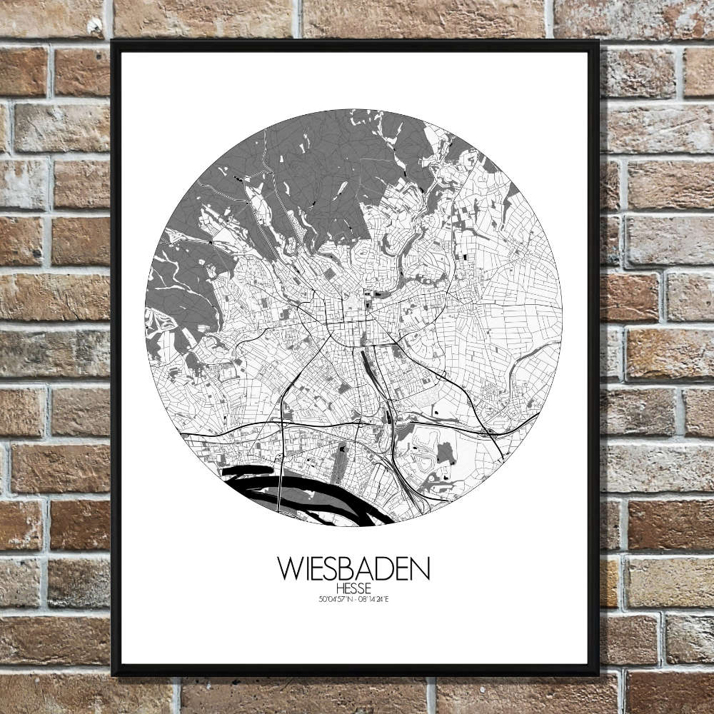 Mapospheres Wiesbaden Black and White round shape design poster city map