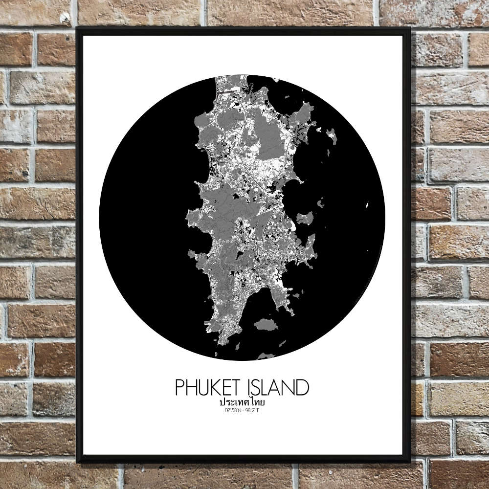 Mapospheres Phuket Black and White round shape design poster city map