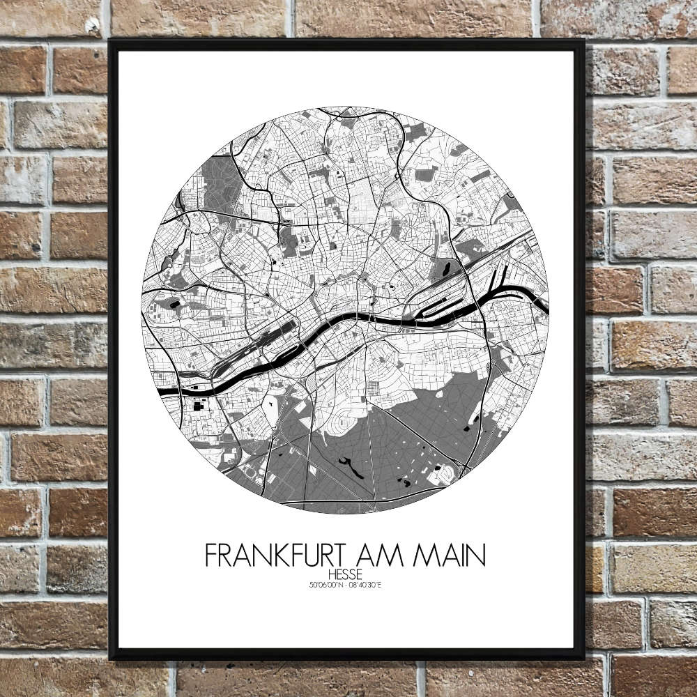 Mapospheres Frankfurt Black and White round shape design poster city map