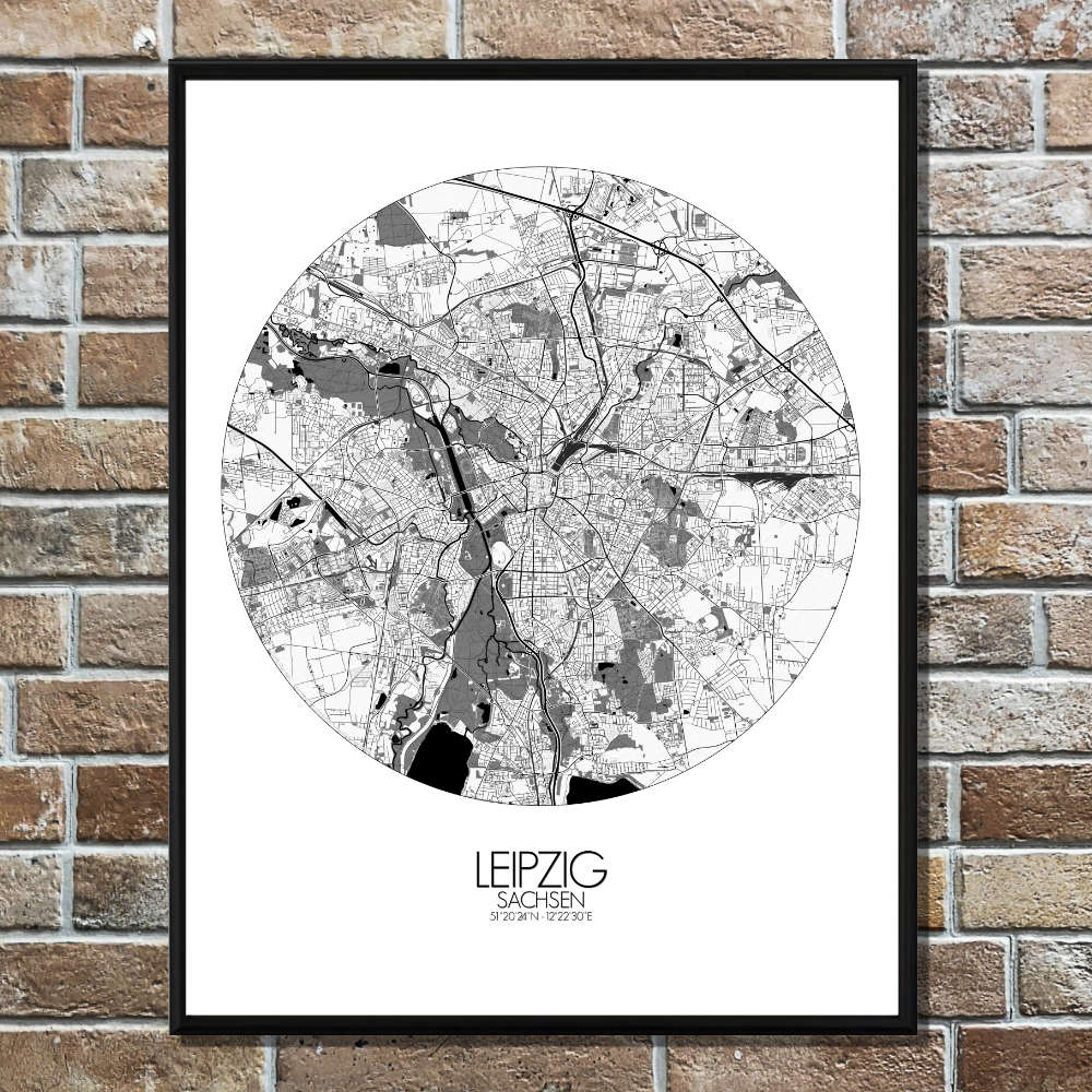Mapospheres Leipzig Black and White round shape design poster city map