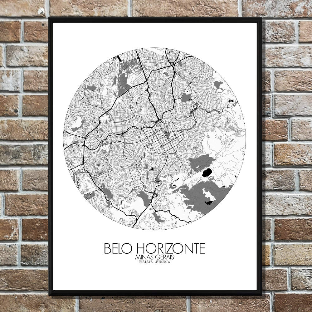Mapospheres Belo Horizonte Black and White round shape design poster city map