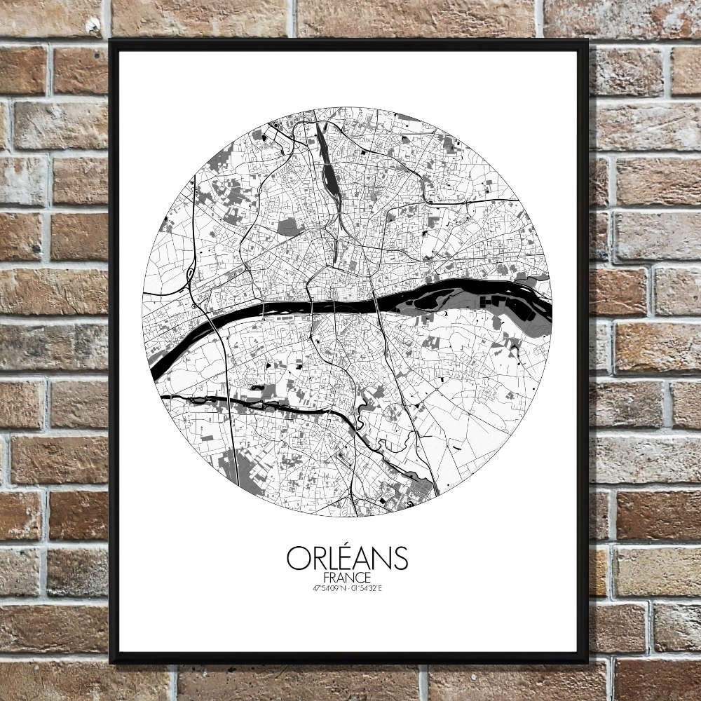 Mapospheres Orleans Black and White round shape design poster city map