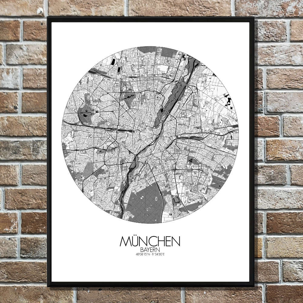 Mapospheres Munich Black and White round shape design poster city map
