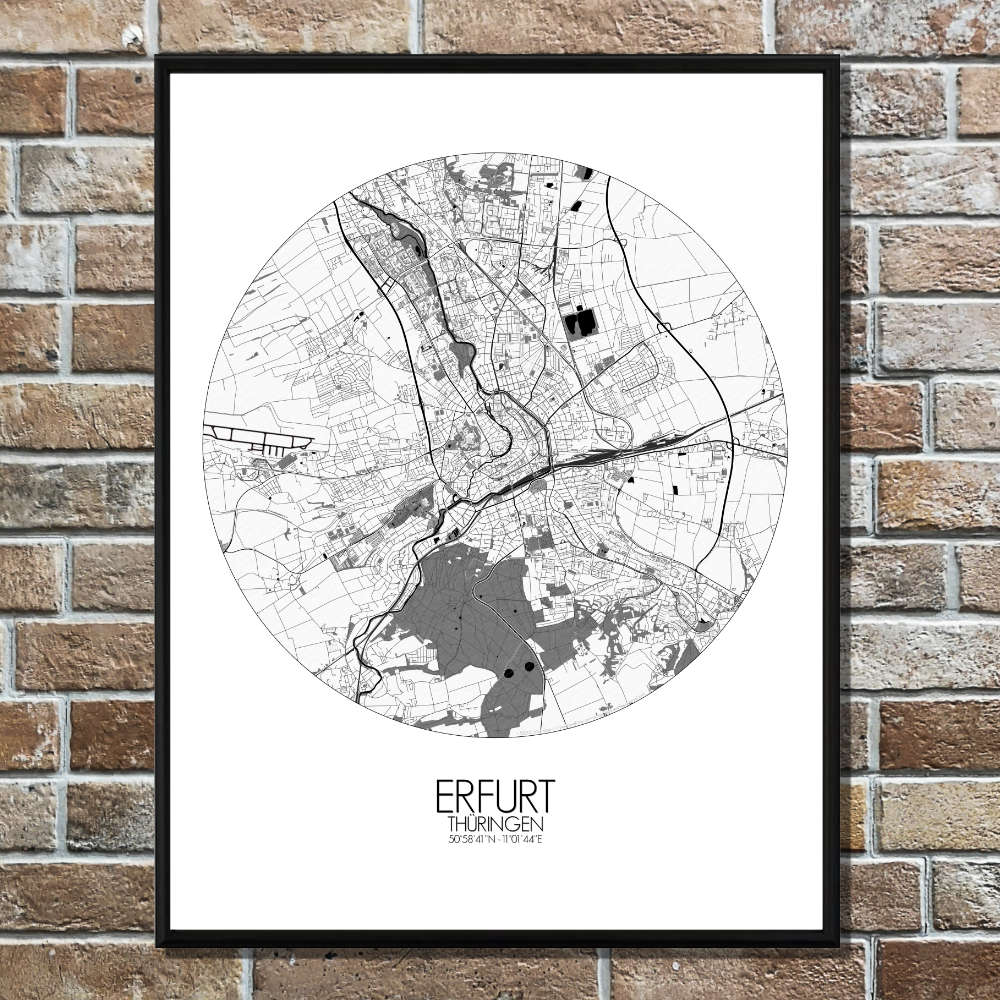 Mapospheres Erfurt Black and White round shape design poster city map
