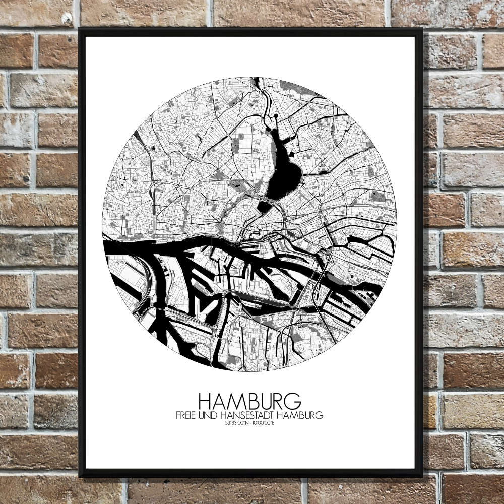 Mapospheres Hamburg Black and White round shape design poster city map
