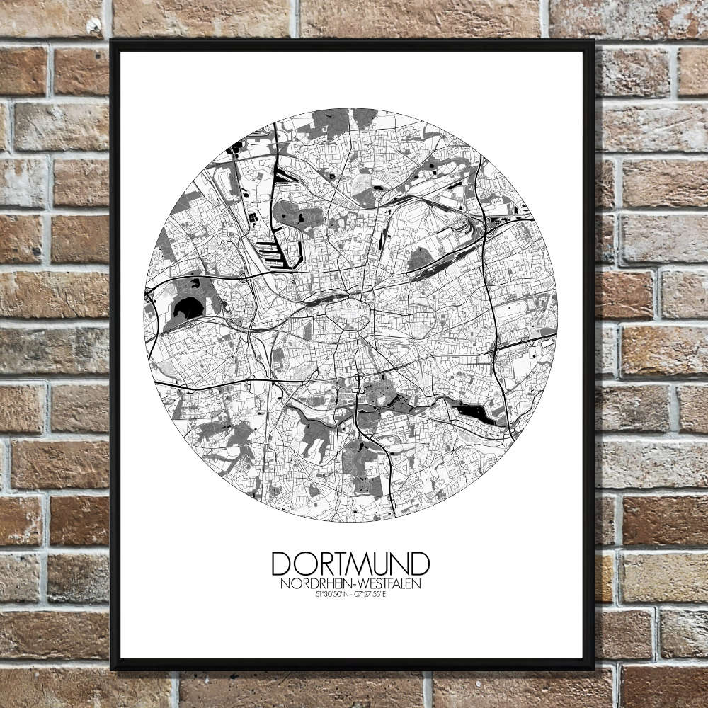 Mapospheres Dortmund Black and White round shape design poster city map