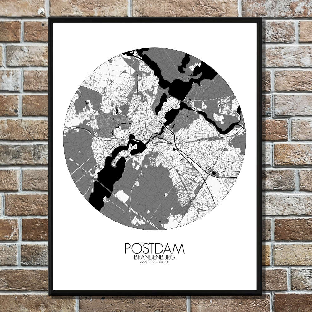 Mapospheres Postdam Black and White round shape design poster city map
