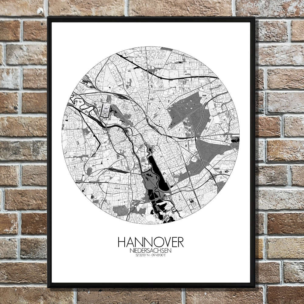 Mapospheres Hanover Black and White round shape design poster city map