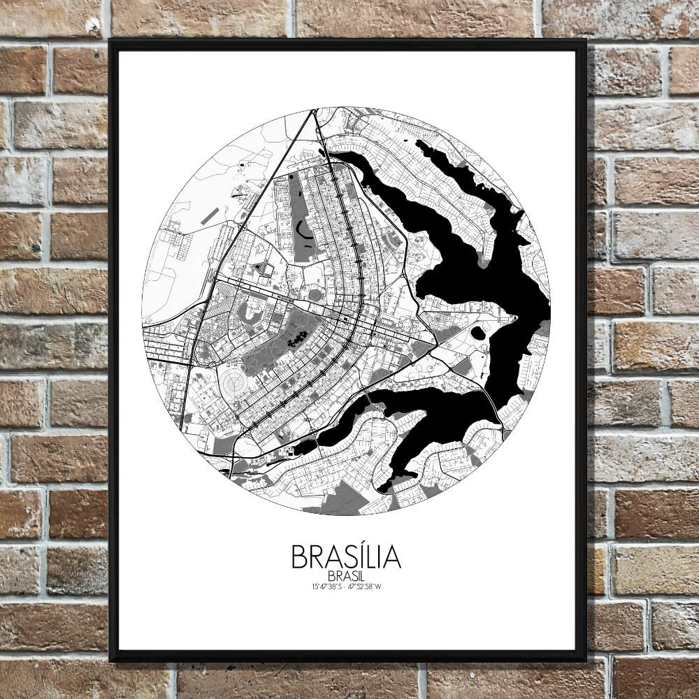 Mapospheres Brasilia Black and White round shape design poster city map