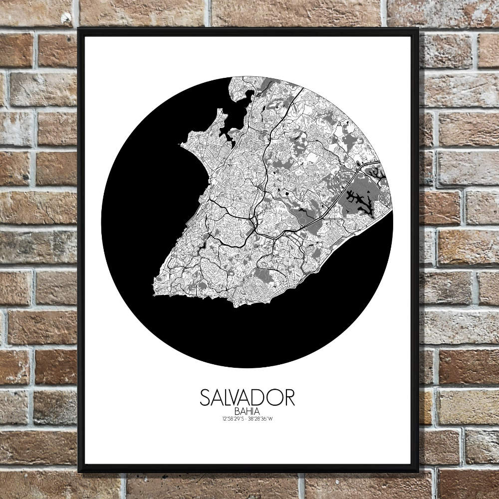 Mapospheres Salvador Black and White round shape design poster city map