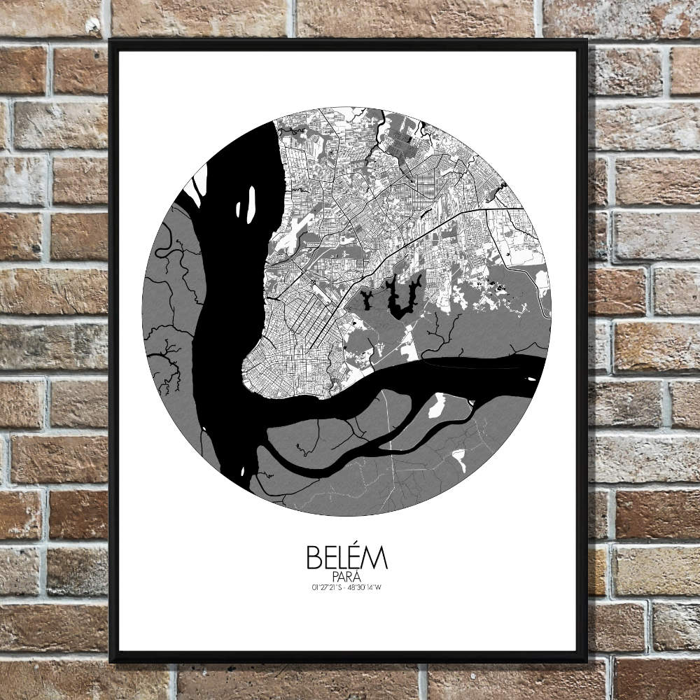 Mapospheres Belem Black and White round shape design poster city map