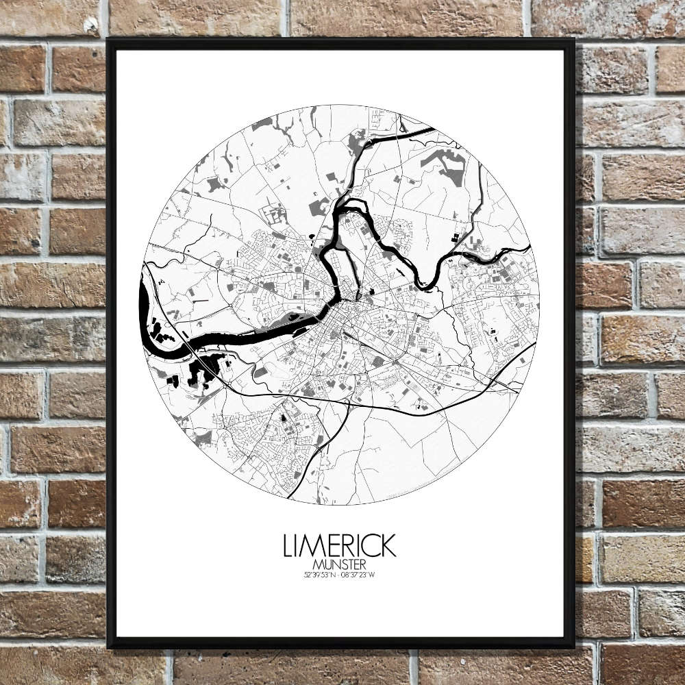 Mapospheres Limerick Black and White round shape design poster city map