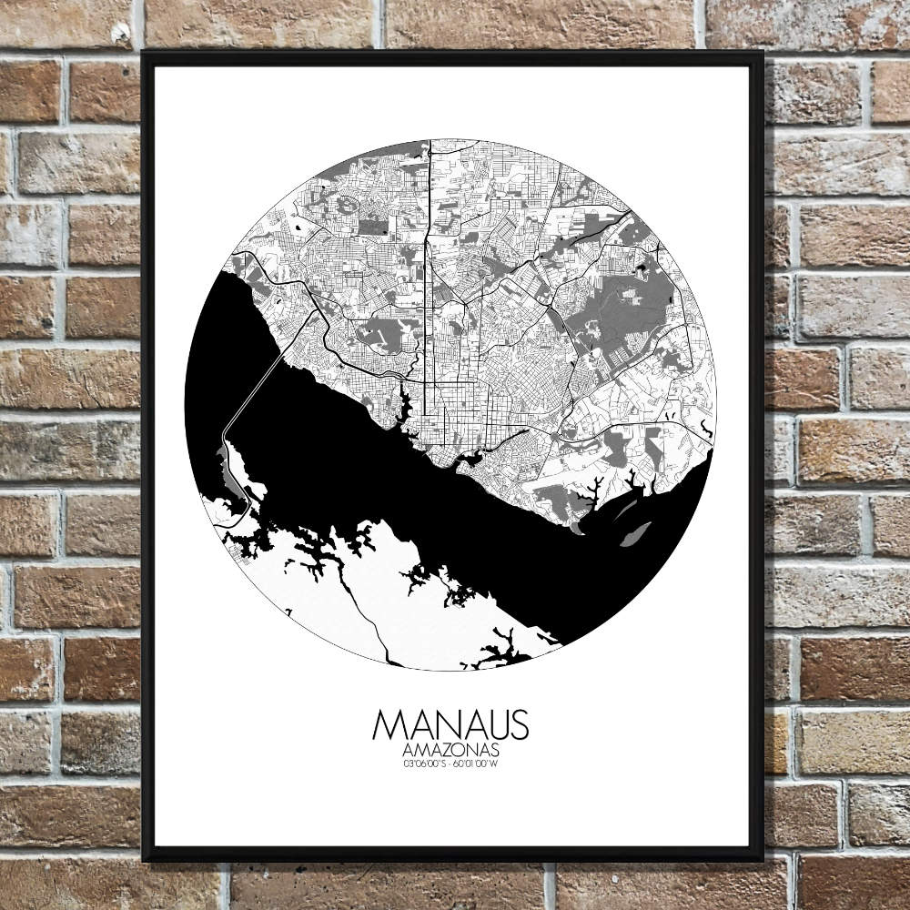 Mapospheres Manaus Black and White round shape design poster city map