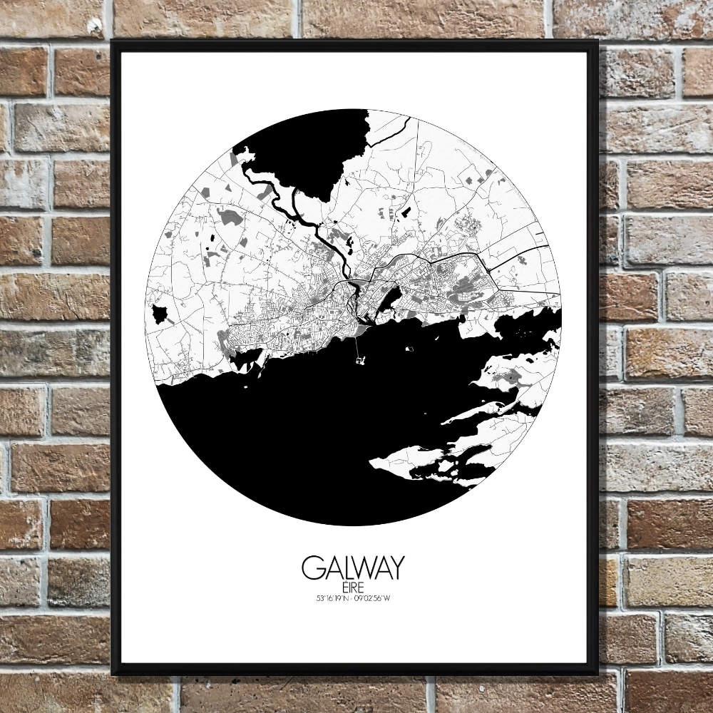 Mapospheres Galway Black and White round shape design poster city map