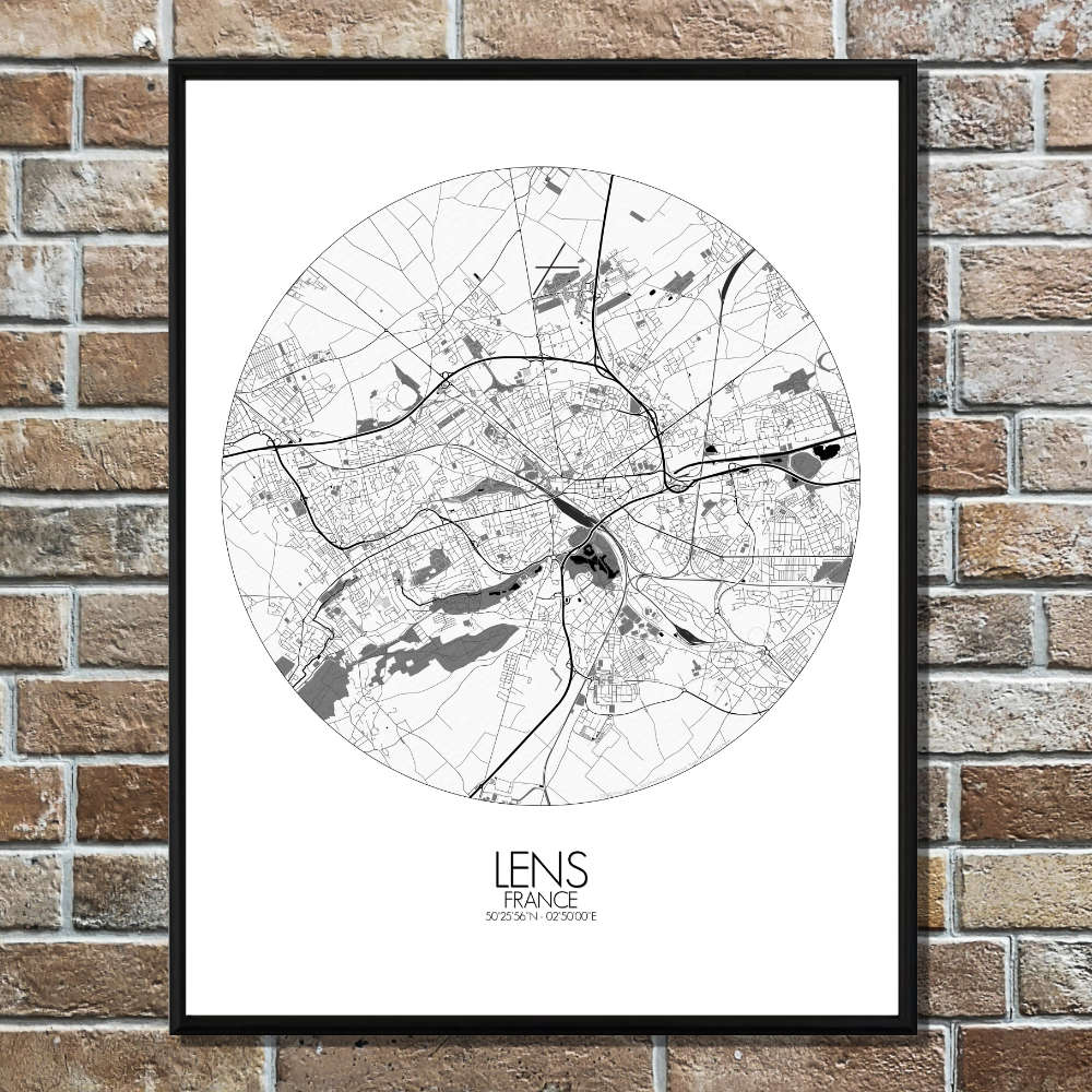 Mapospheres Lens Black and White round shape design poster city map