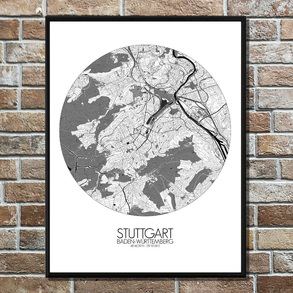 Mapospheres Stuttgart Black and White round shape design poster city map