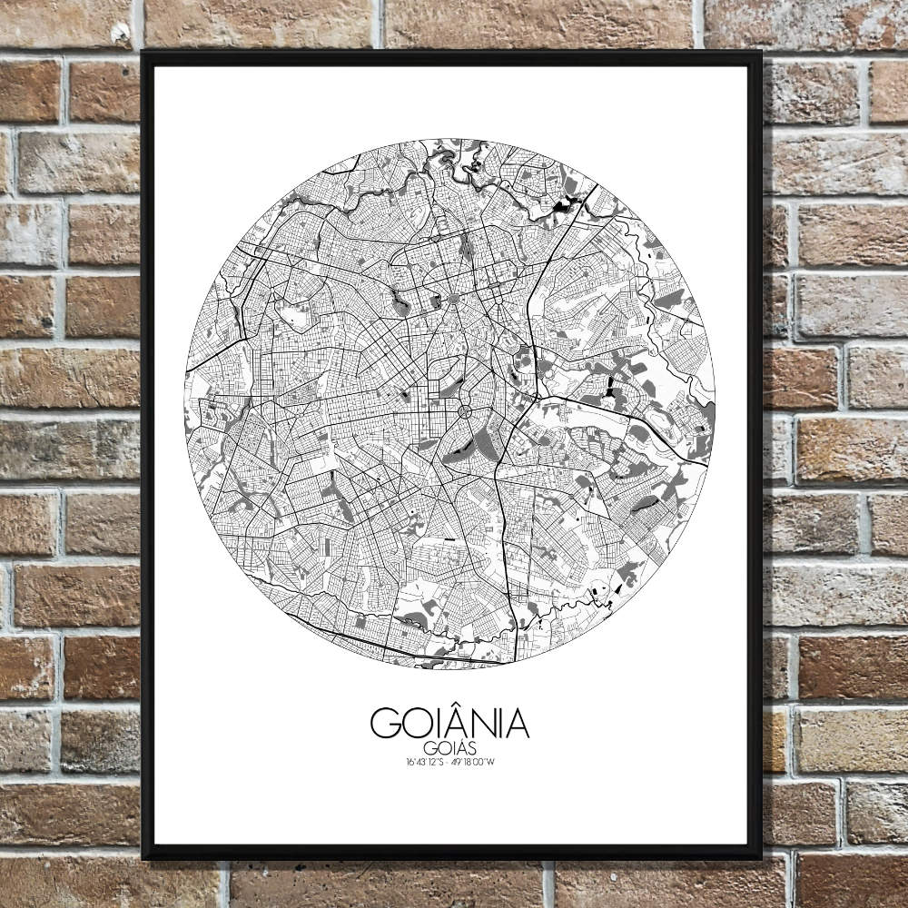 Mapospheres Goiania Black and White round shape design poster city map