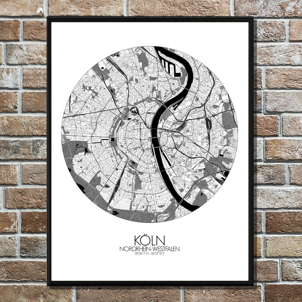 Mapospheres Cologne Black and White round shape design poster city map