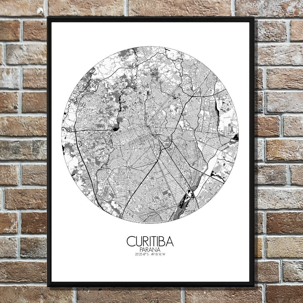 Mapospheres Curitiba Black and White round shape design poster city map