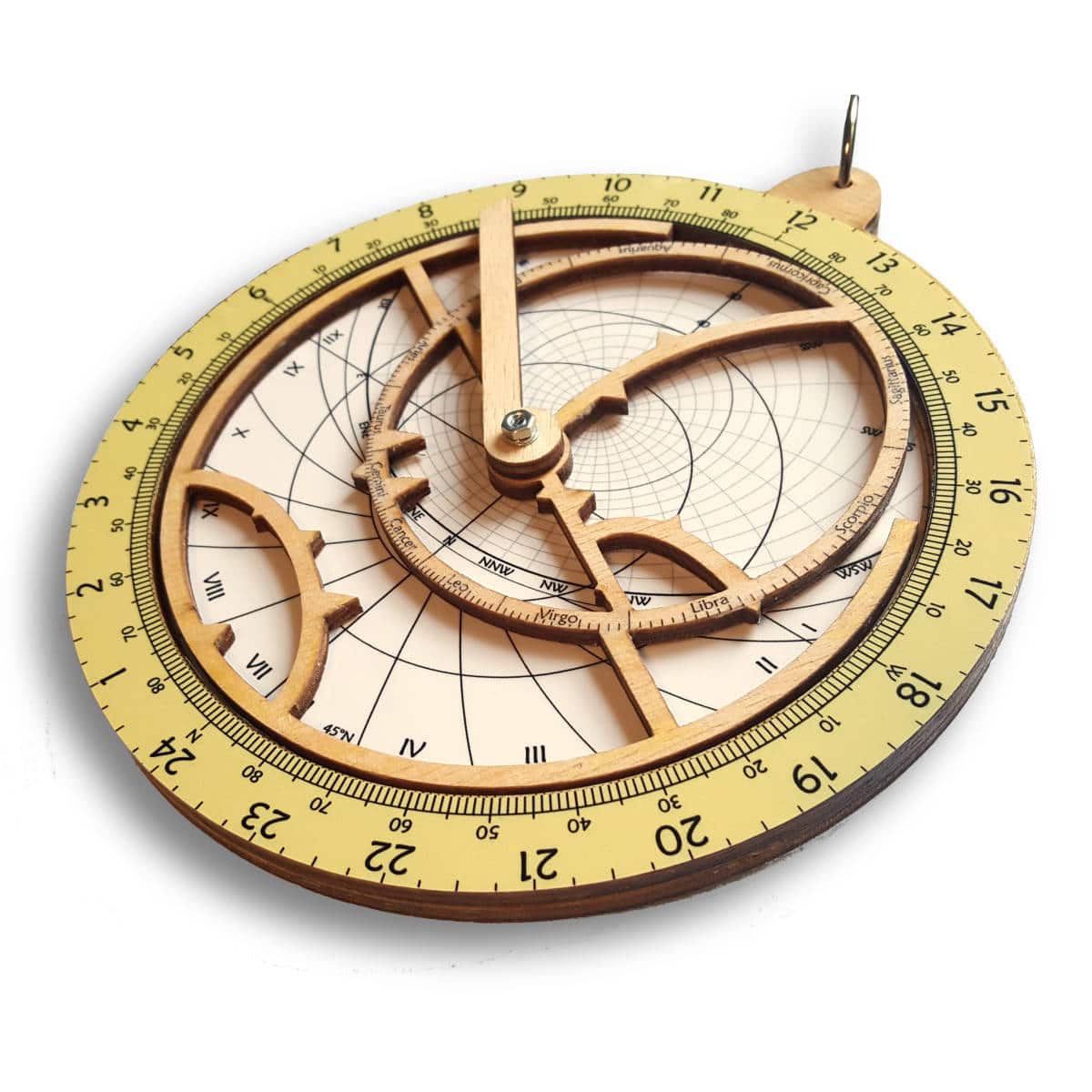 Wooden Astrolabe, mapospheres, Front side