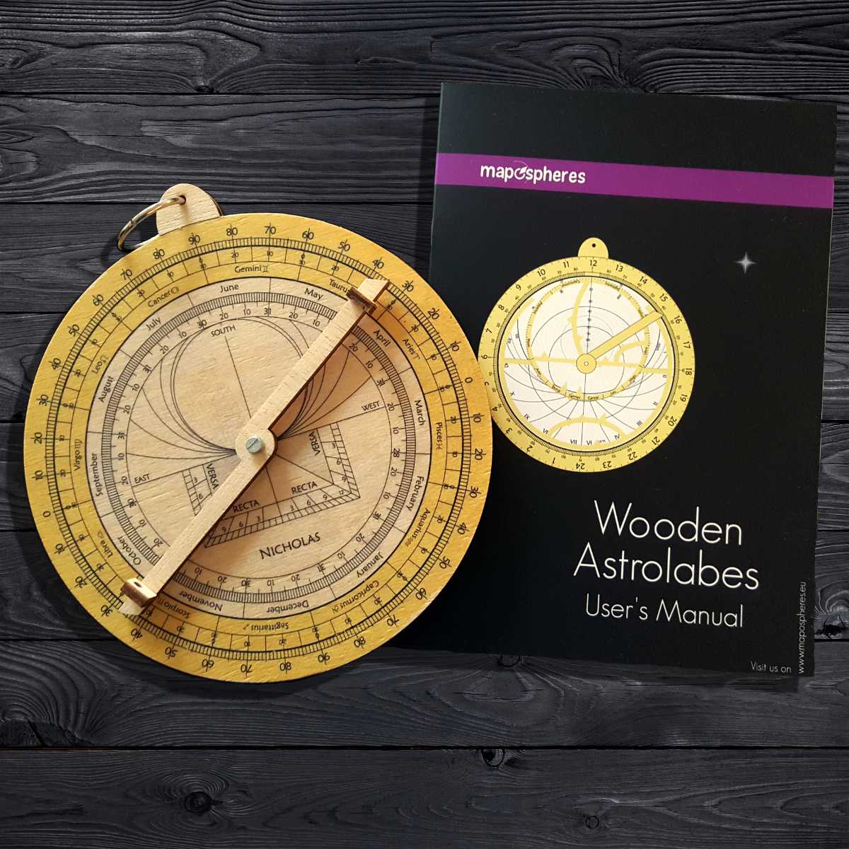 Wooden Astrolabe mapospheres Transfer onto Wood