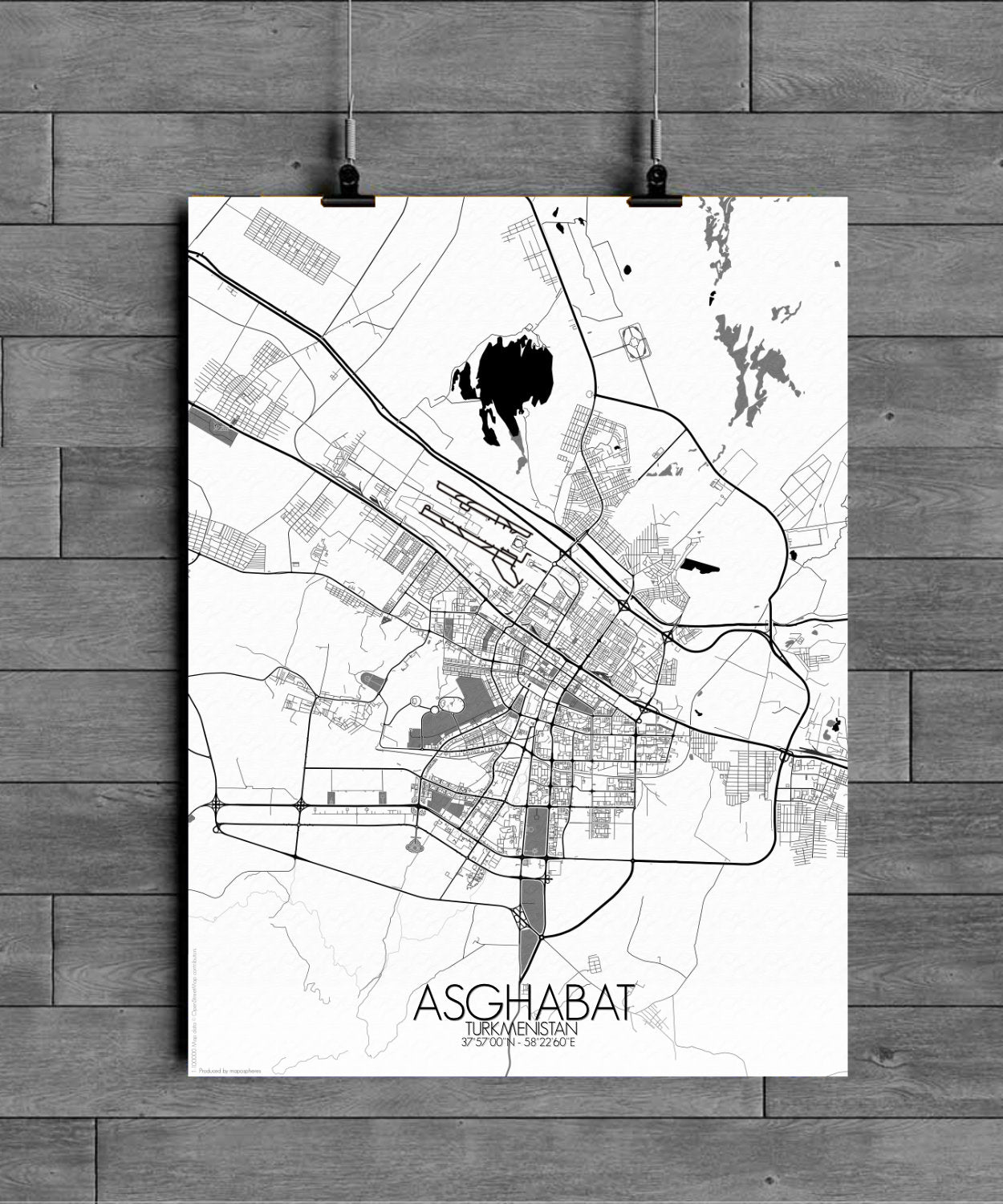 Mapospheres Ashgabat Black and White full page design poster city map