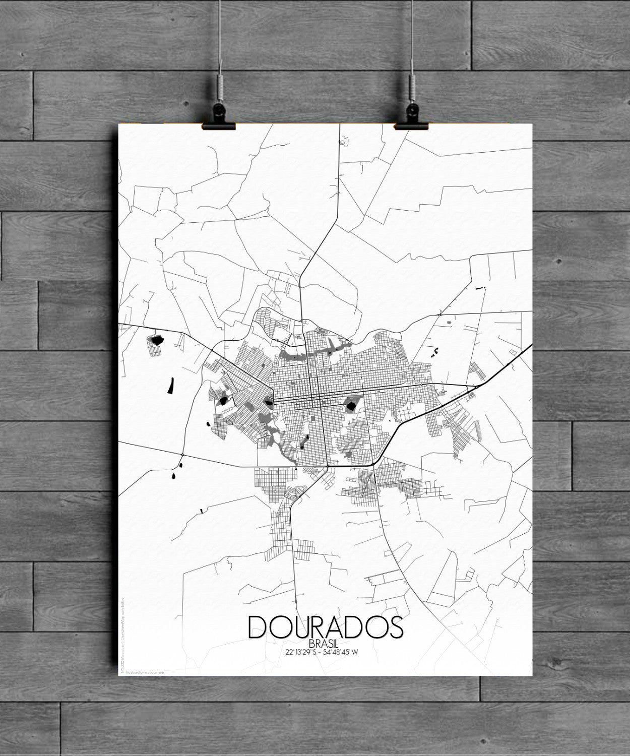 Mapospheres Dourados Black and White full page design poster city map